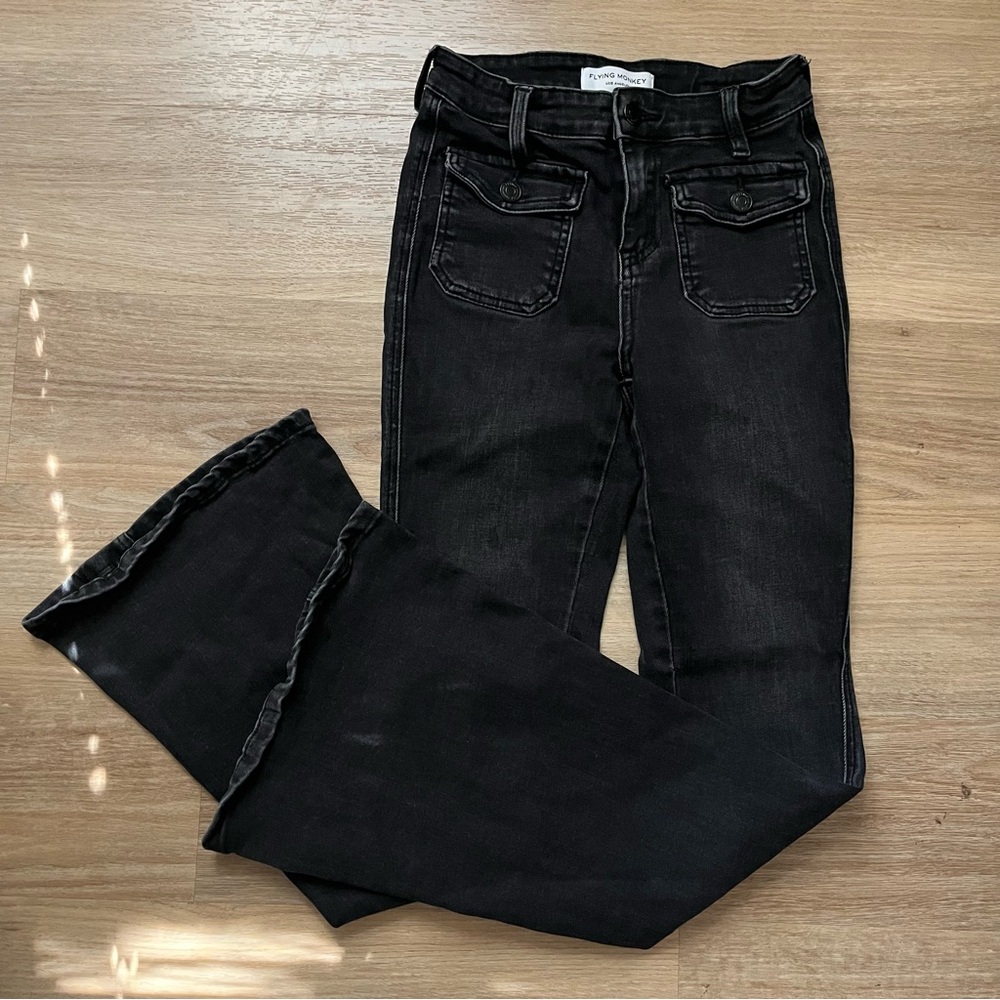 Flying Monkey High Rise Flare Stretch Jean Black 22 inch